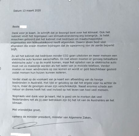 Brief namens Mark Rutte