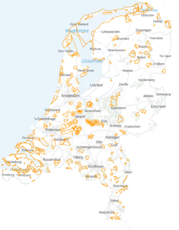 Kaart van Nederland met stiltegebieden