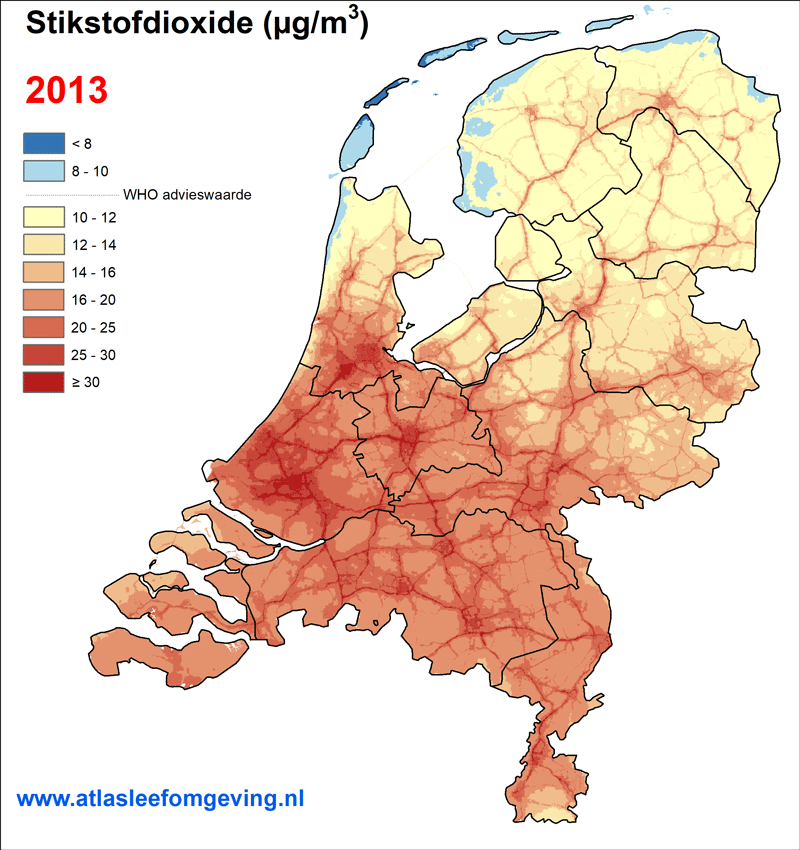 Trend stikstofdioxide (NO2) 2013-2021