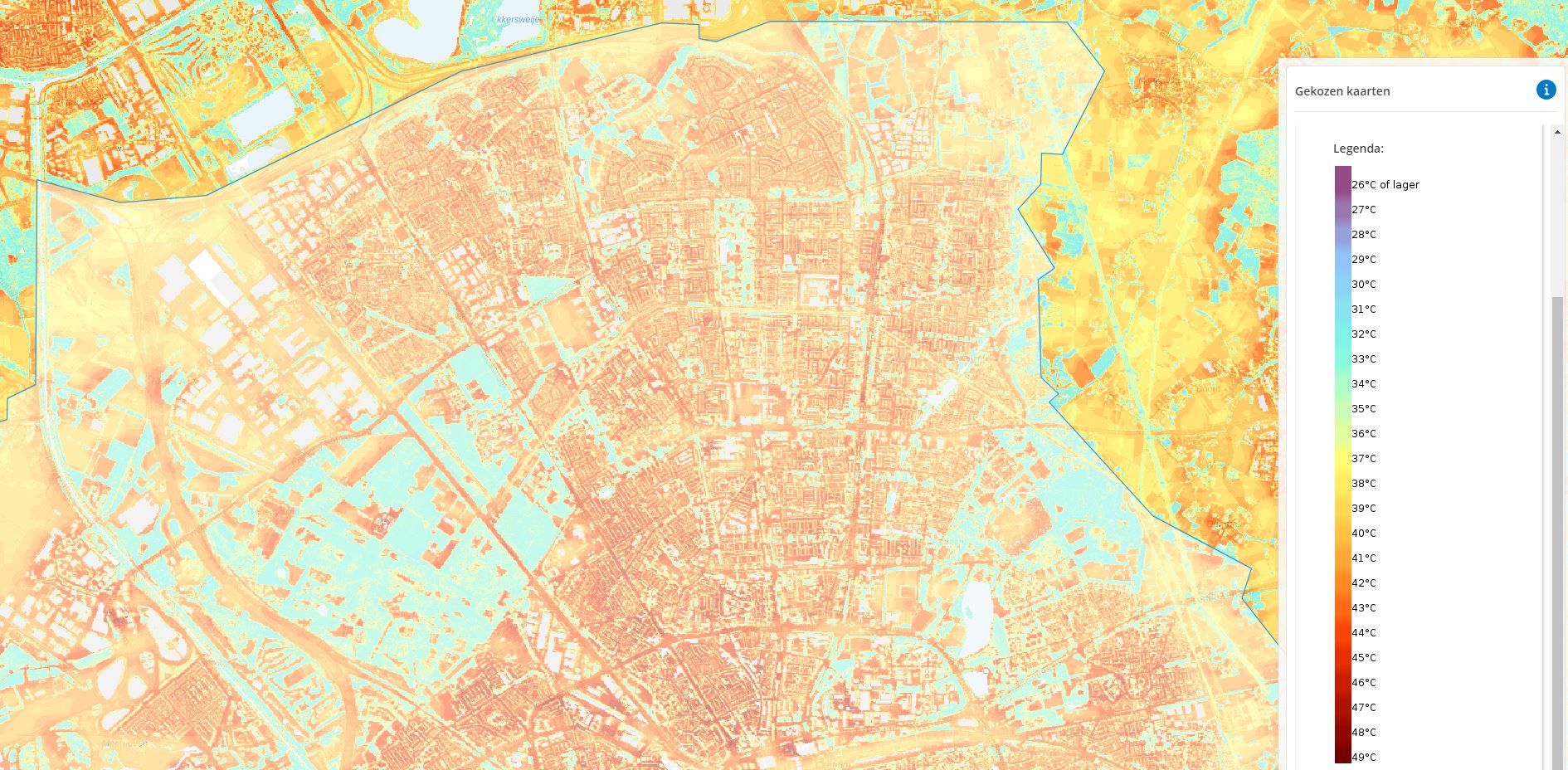 Gemeente Eindhoven op kaart Gevoelstemperatuur