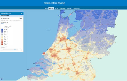 Berekende gemiddelde roetconcentratie 2016