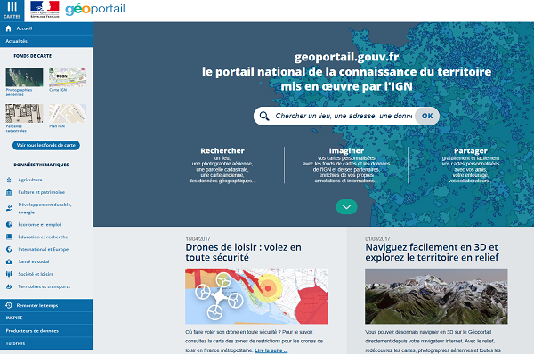 Screenshot van de website Geoportail