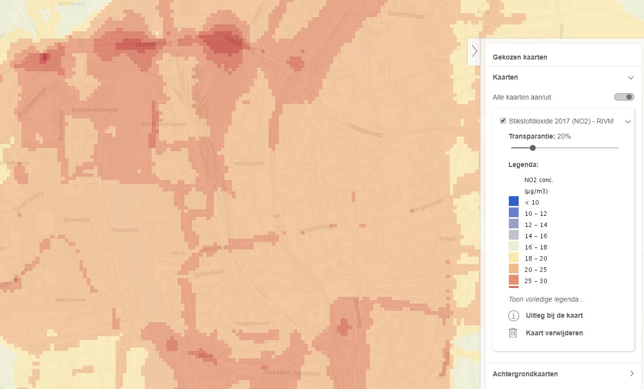 Kaart Stikstofdioxide 2017 (NO2) 