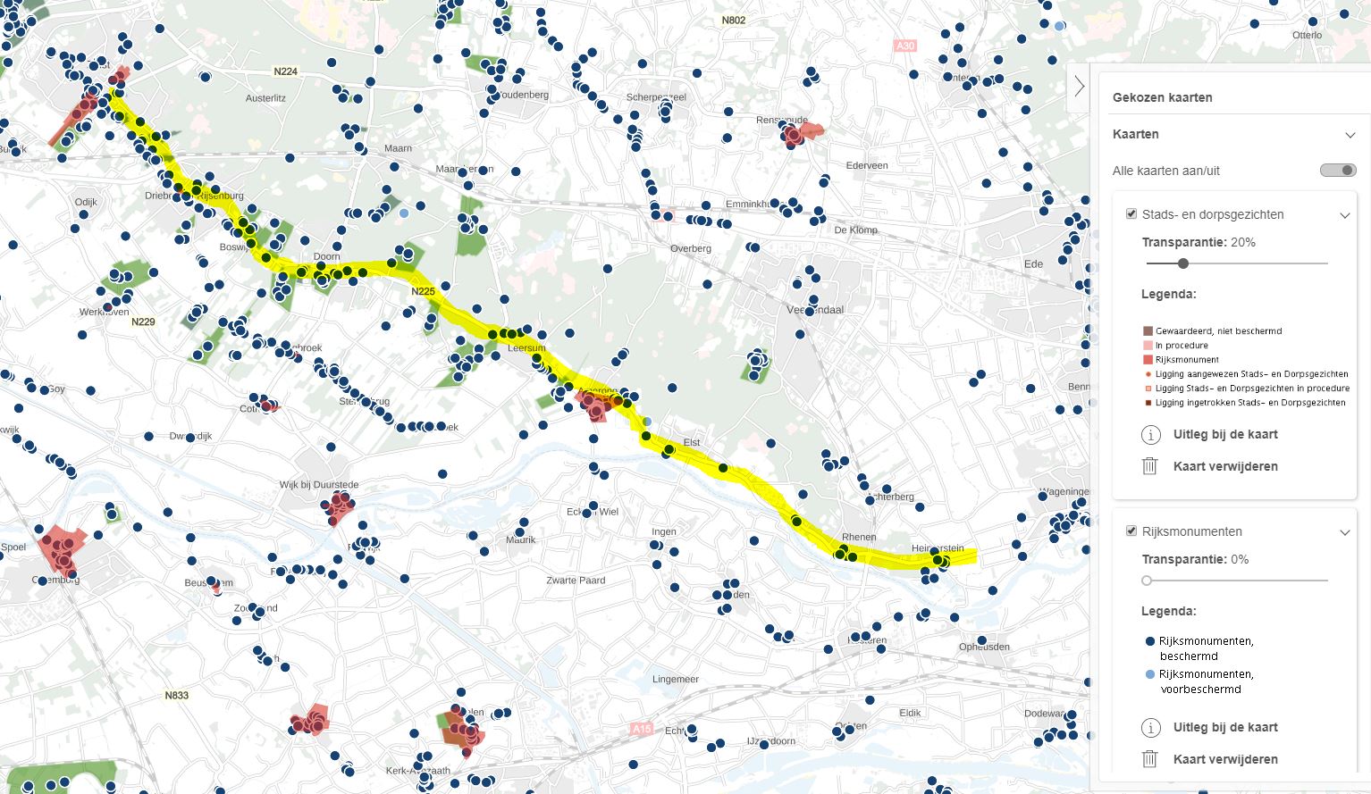 Fietspad van de Toekomst in combinatie met kaarten Buitenplaatsen, Rijksmonumenten en Stads- en dorpsgezichten 