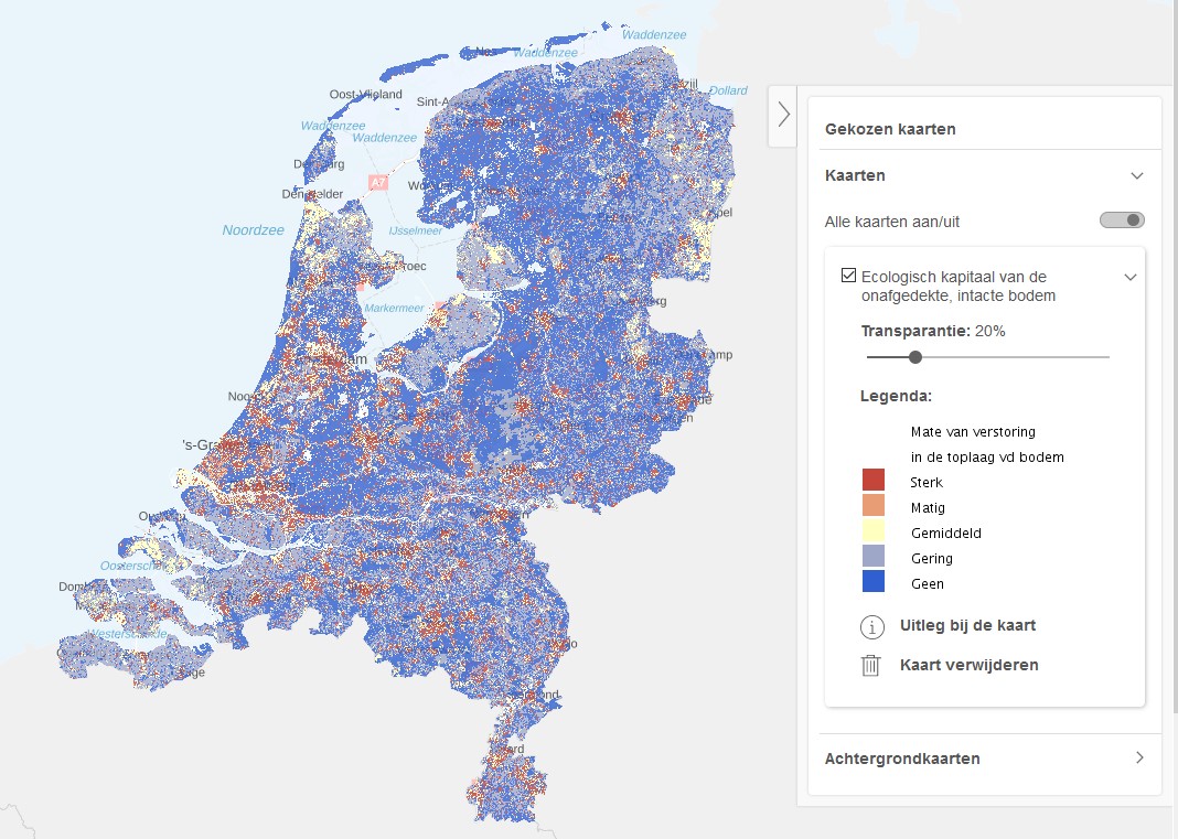 Kaart Ecologisch kapitaal van de onafgedekte, intacte bodem