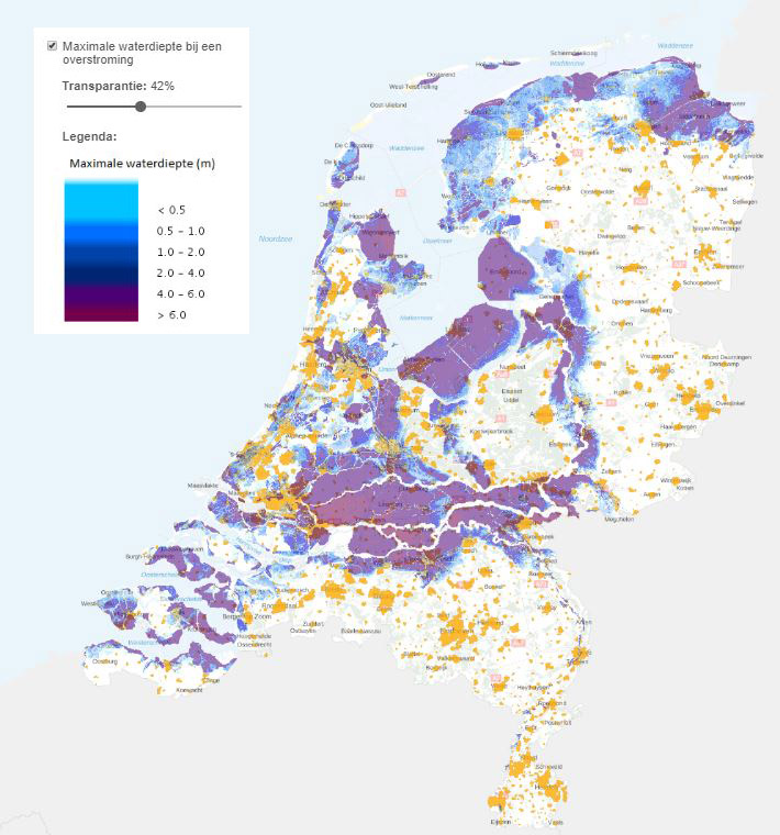 Maximale waterdiepte bij overstroming 