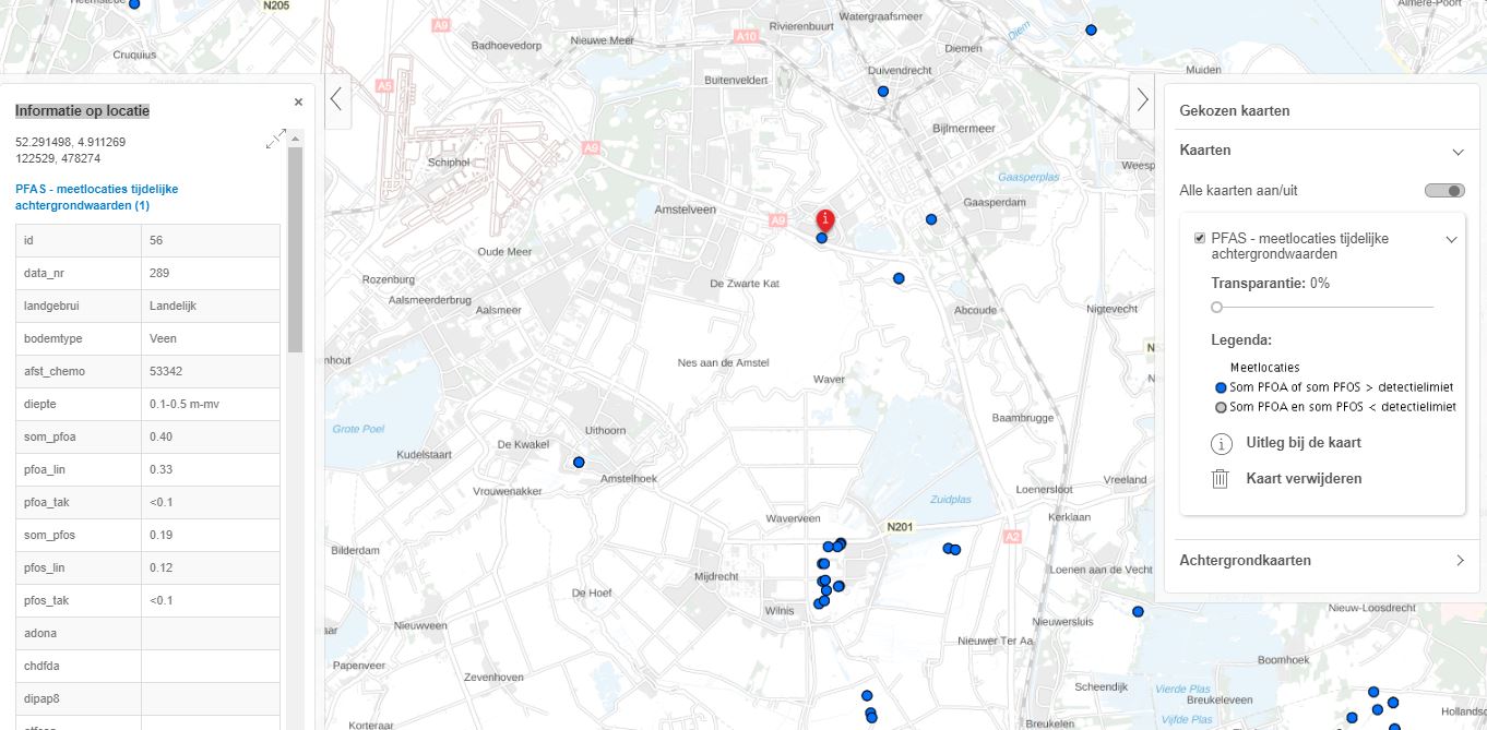 Kaart Tijdelijke achtergrondwaarden PFAS