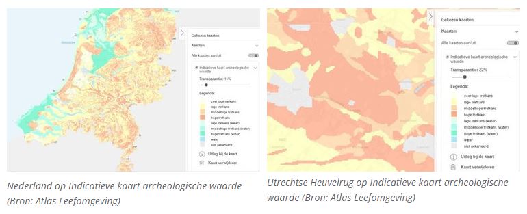 Nederland en Utrechtse Heuvelrug op Indicatieve kaart archeologische waarde