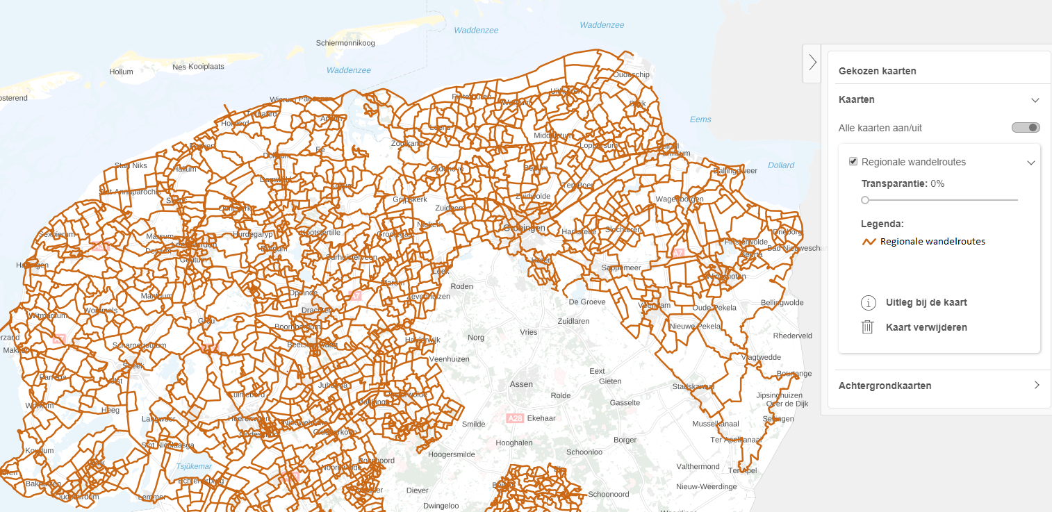 Kaart regionale wandelroutes Noord Nederland