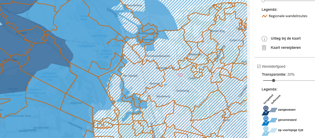 Kaart werelderfgoed met wandelroutes