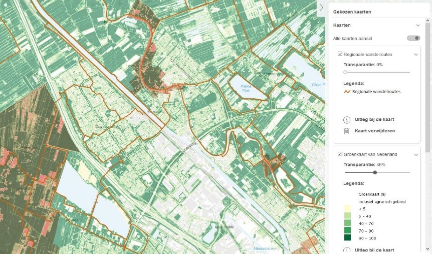 Combinatie Groenkaart, kaart Wandelroutes met kaart Stads- en Dorpsgezichten