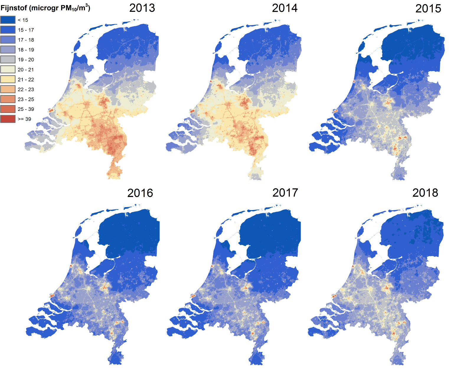 Fijnstof pm 10 trend 2013-2018