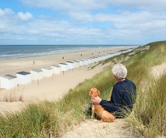 Man met hond in de duinen