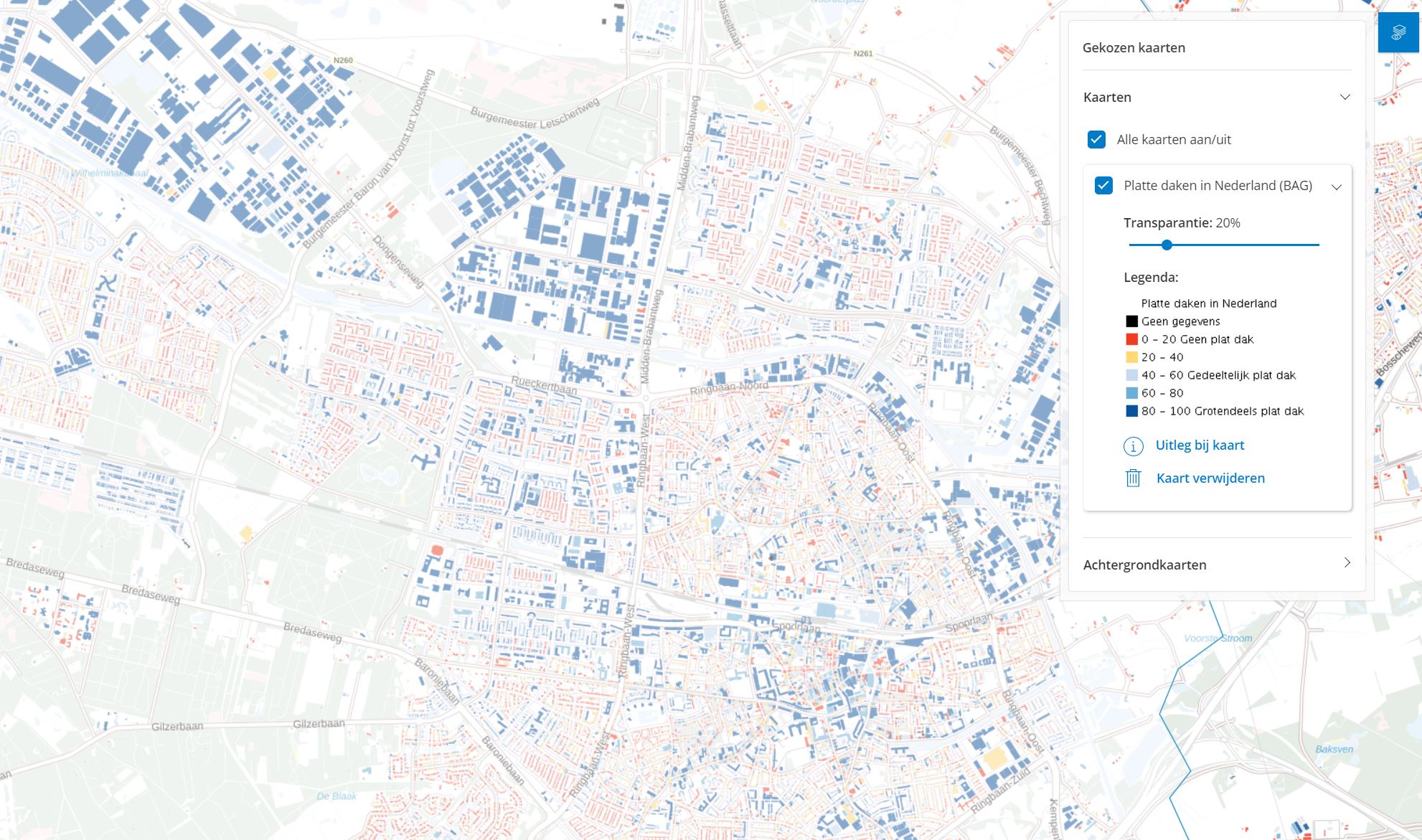 Platte daken in Nederland (Bron: Atlas Leefomgeving)