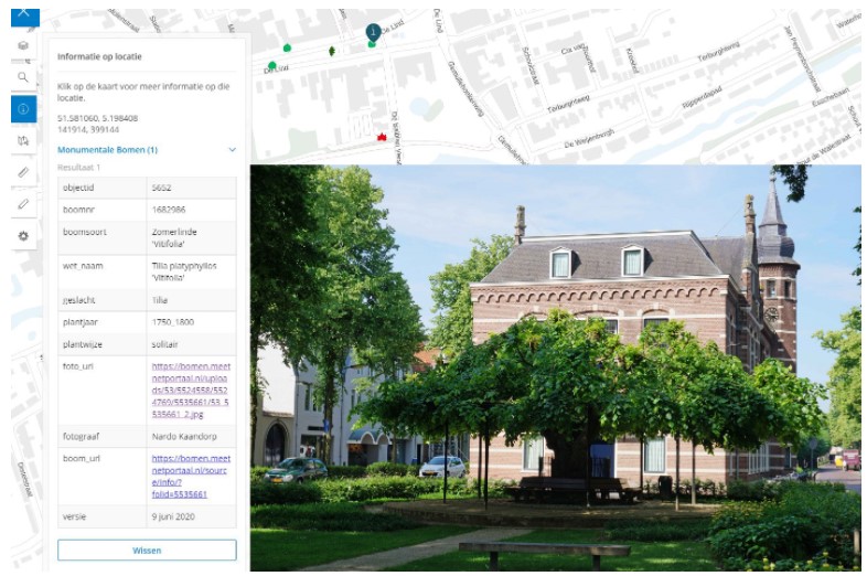 Marialinde Oisterwijk op kaart Monumentale bomen (Bron: Atlas Leefomgeving)