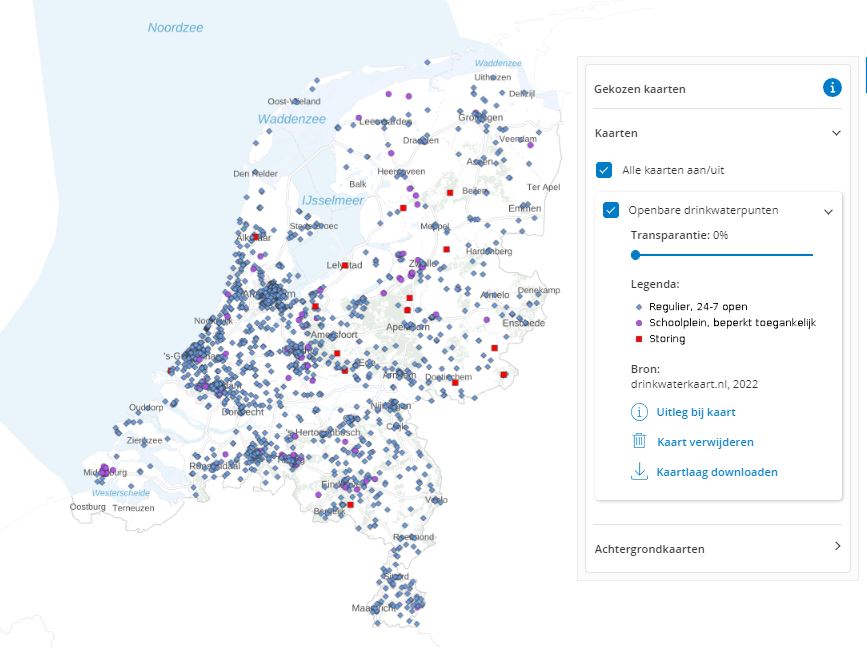 Kaart Openbare drinkwaterpunten met legenda