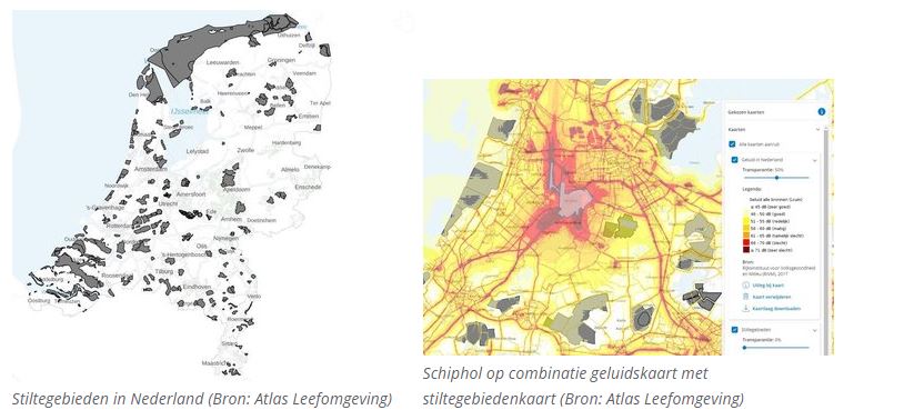 Stiltegebieden op geluidskaart (Schiphol en omstreken)