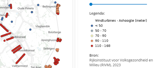 Oost-Groningen op kaart Windturbines - ashoogte