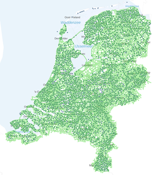 kaart van Nederland met alle rijksmonumenten en fietsroutes