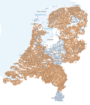 kaart van Nederland met alle rijksmonumenten en wandelroutes