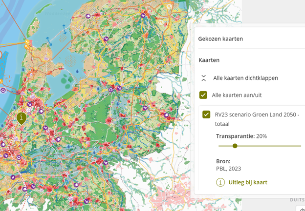 Kaart ‘Scenario Groen Land’ in 2050 uit Atlas van de Regio