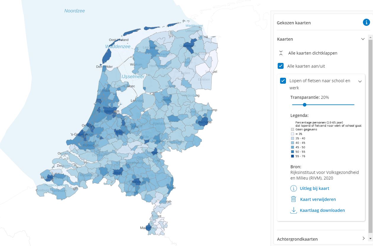 Kaart Lopen en fietsen naar je werk