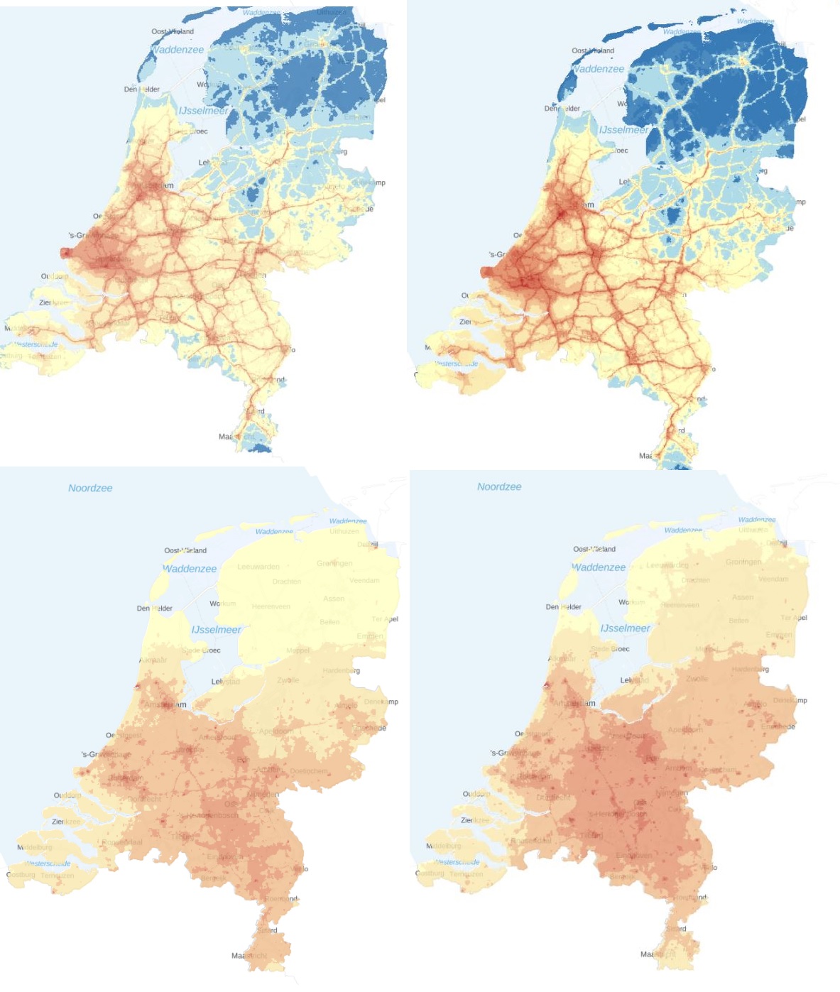 Kaarten stikstofdioxide en fijnstof in 2020 en 2022