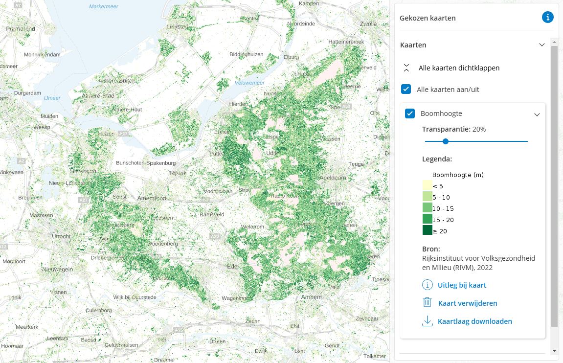 Veluwe op kaart Boomhoogte