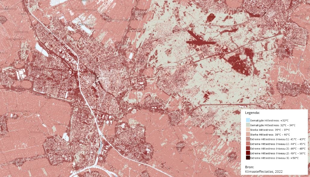 Utrecht op kaart Gevoelstemperatuur op zomerse dag