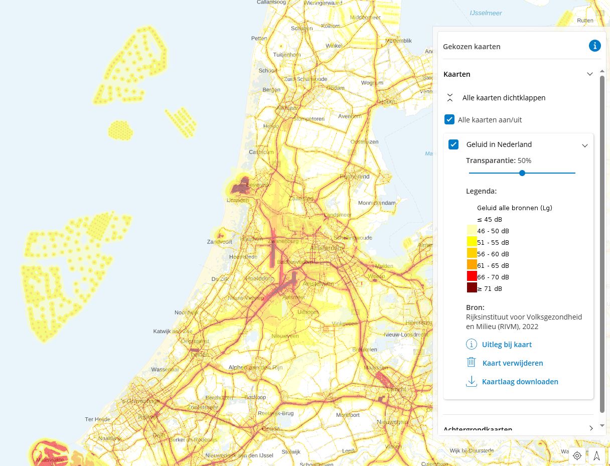 screenshot van de kaart geluid in Nederland