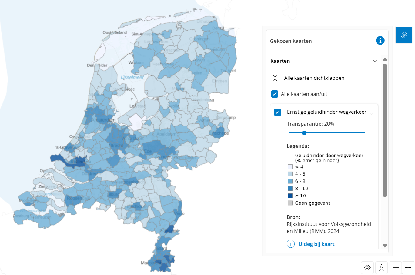 Kaart geluidshinder door wegverkeer Nederland