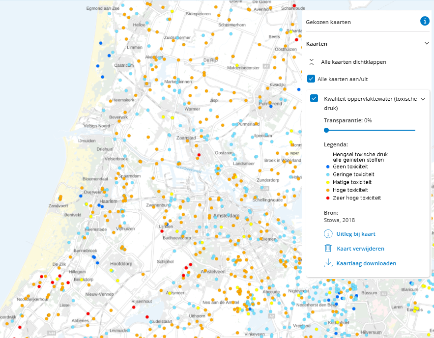 Kaart kwaliteit oppervlaktewater (toxische druk)