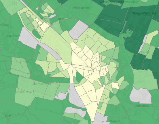 Kaart van Utrecht tevreden met groen in de woonomgeving