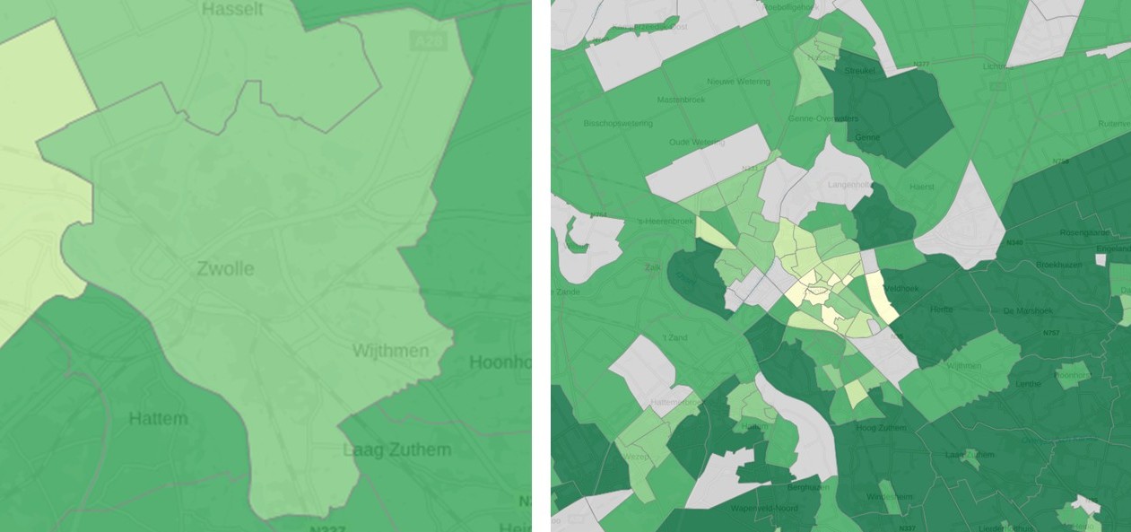 Uitsnede van Zwolle uit de kaart Tevreden met groen in de woonomgeving