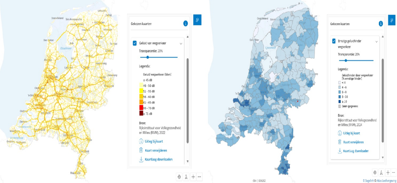 Kaart: Geluid van wegverkeer en Geluidhinder door wegverkeer