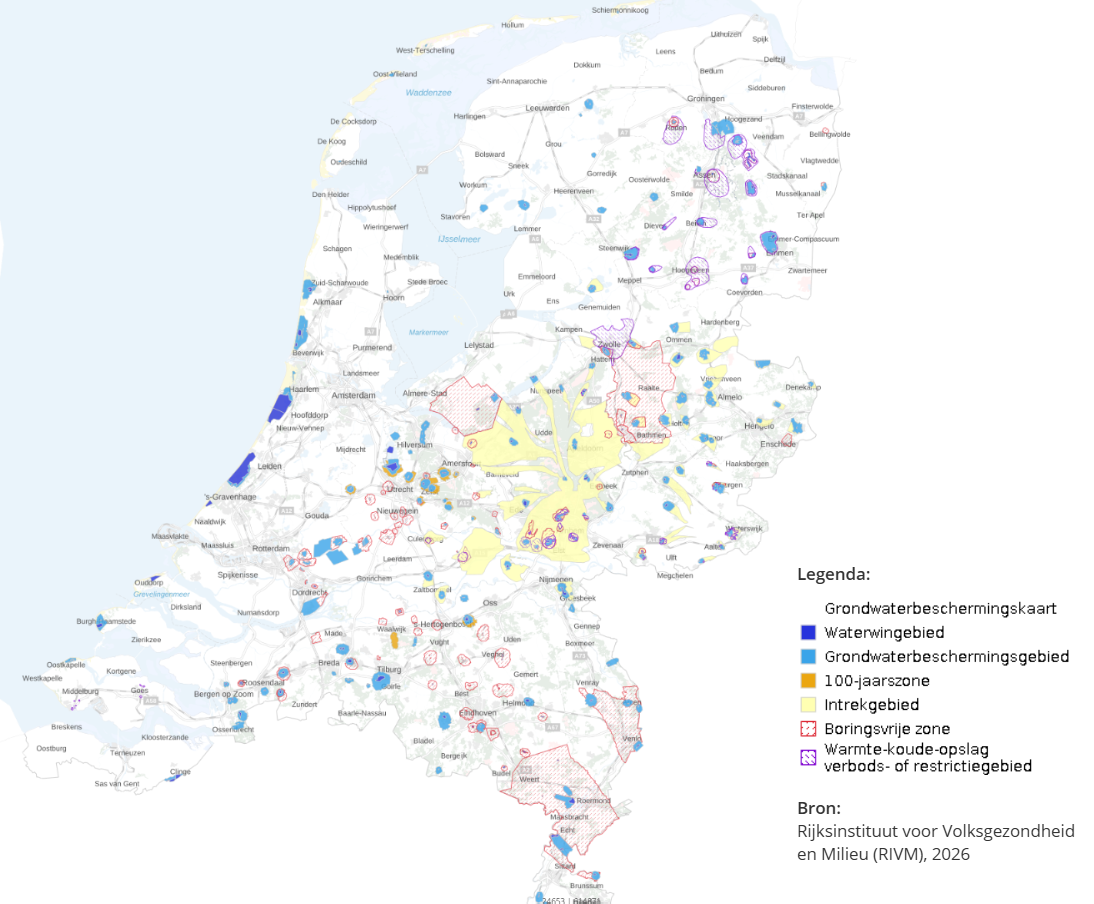 Screenshot van de kaart gronwaterbeschermingsgebieden Nederland