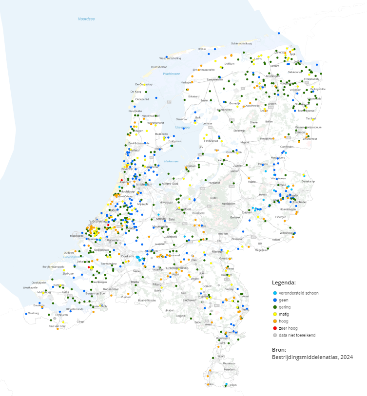 screenshot van de kaart toxische druk Nederland