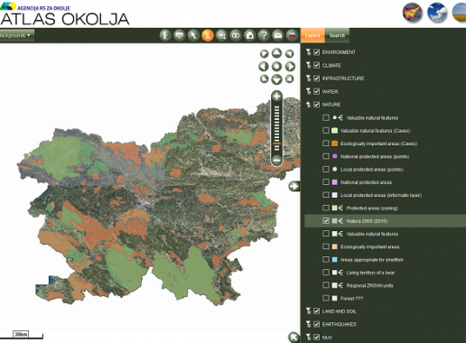 Screenshot van de Sloveense atlas website