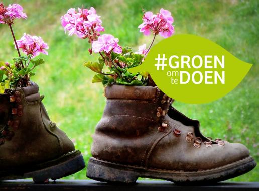 Foto van oude schoenen met bloemen er in