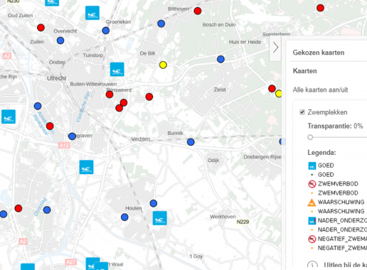 Kaart met zwemlocaties