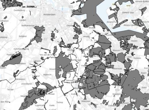 Een deel van de kaart van Nederland met het Natuurnetwerk