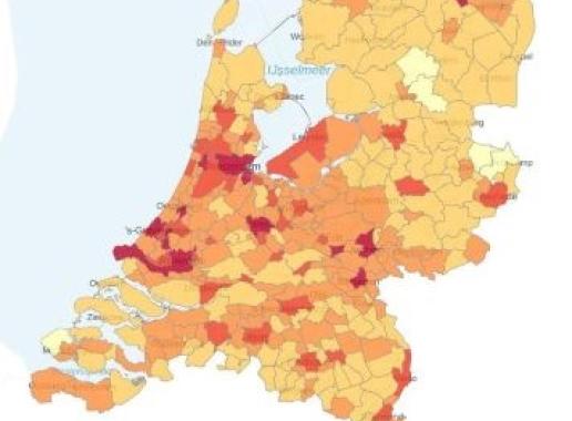 Kaart met het percentage mensen die stress ervaart