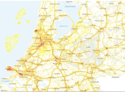 Een uitsnede van de kaart geluid in Nederland