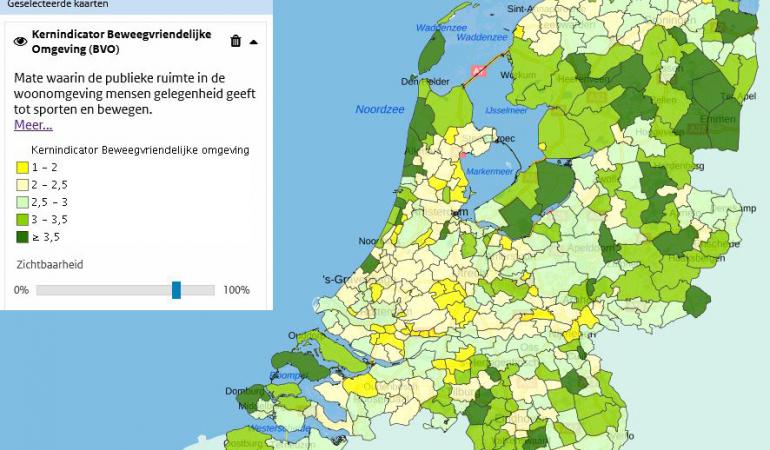 Kaart kernindicator beweegvriendelijke omgeving