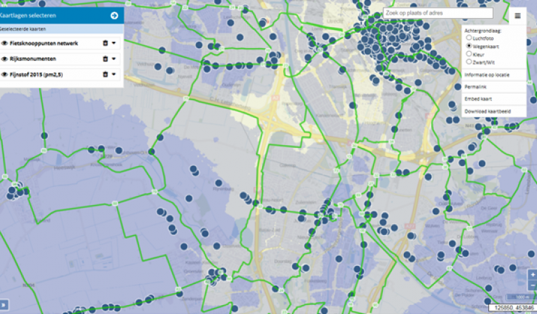 Combined map of cycling paths, air quality and national heritage Combined map of cycling paths, air quality and national heritage
