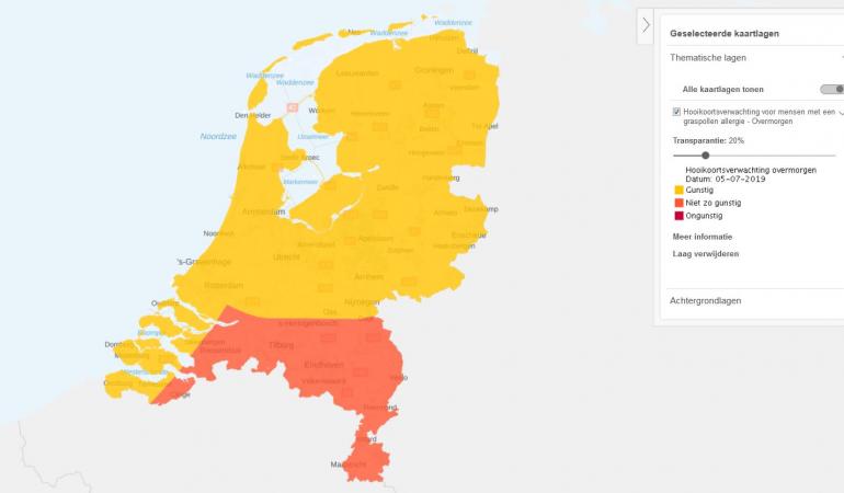 Kaart hooikoortsverwachting van overmorgen