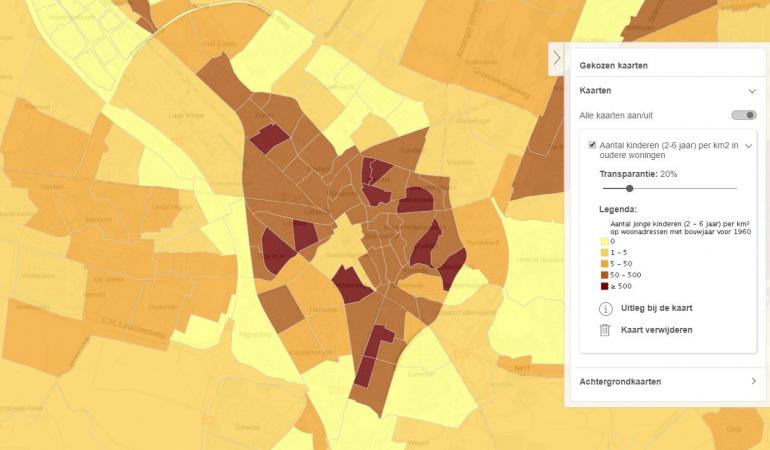 Utrecht op kaart Aantal kinderen (2-6 jaar) per km2 in oudere woningen
