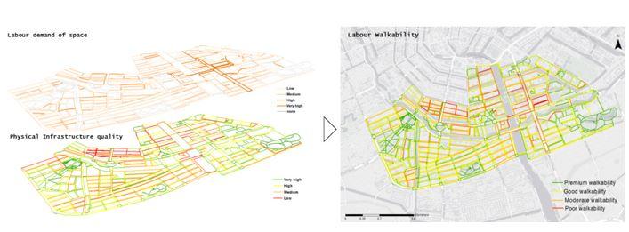 Werkgerelateerde walkability in Amsterdam op de kaart (Bron: SpaceTraces)