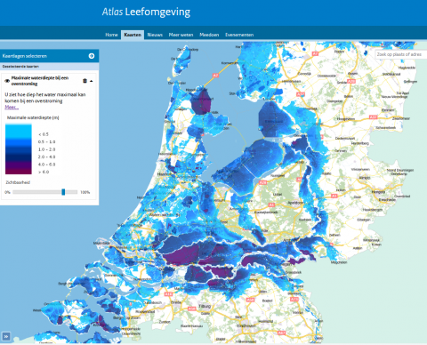 Kaart: maximale waterdiepte bij overstroming