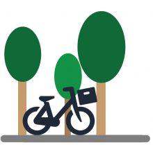 Getekende fiets met bomen op de achtergrond